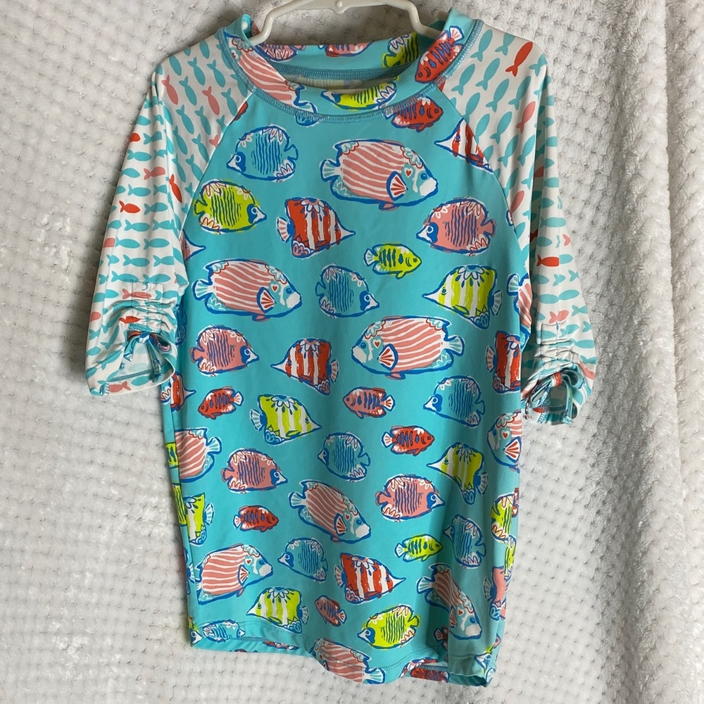 Hatley Blue Fish Print Kids Swim Rashguard Swim Shirt